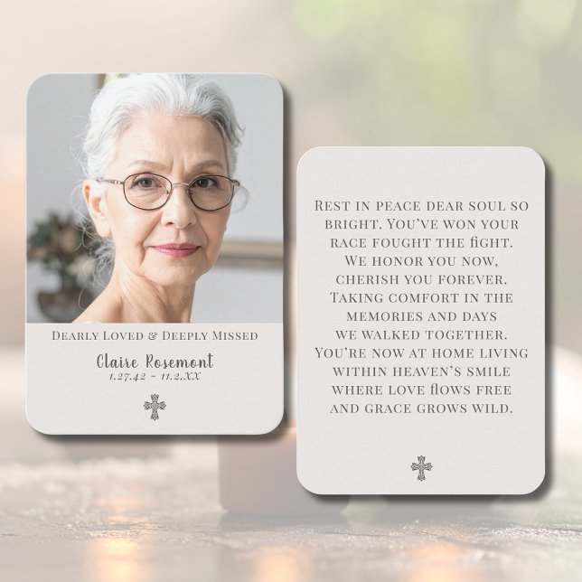 Cartão De Visita Simple Cross Photo Funeral Prayer Card (Simple Cross Photo Funeral Prayer Card
)