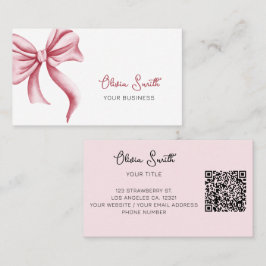 Cartão De Visita Simple Elegant Typography Pink Bow QR Code