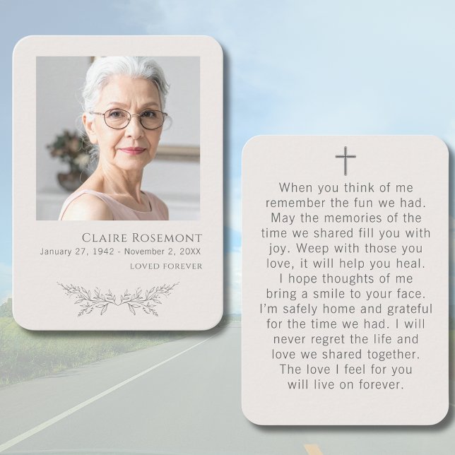 Cartão De Visita Simple Floral Photo Cross Funeral Prayer Card (Simple Floral Photo Cross Funeral Prayer Card
)