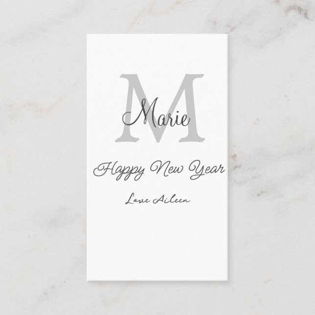 Cartão De Visita simple minimal happy new year monogram gray name  (Frente)
