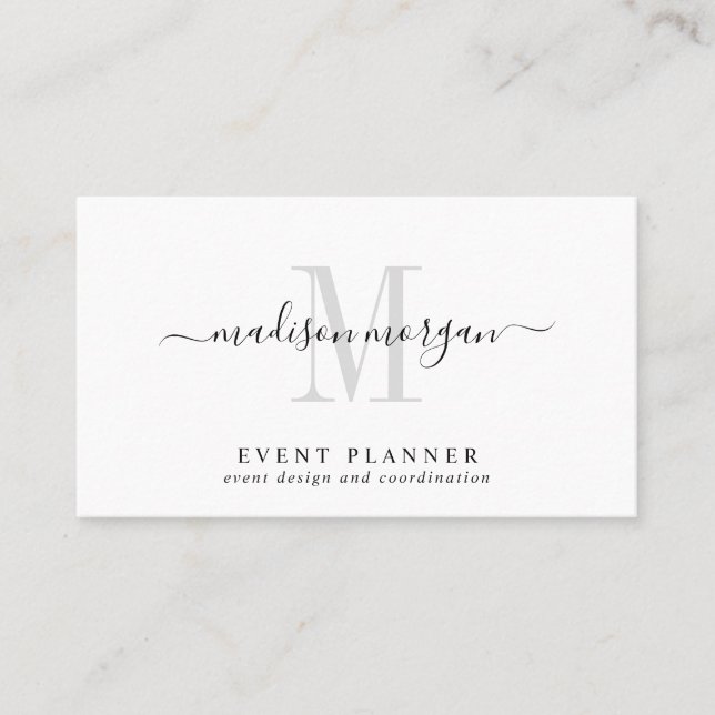 Cartão De Visita Simple Modern Event Planner Script Monogram (Frente)