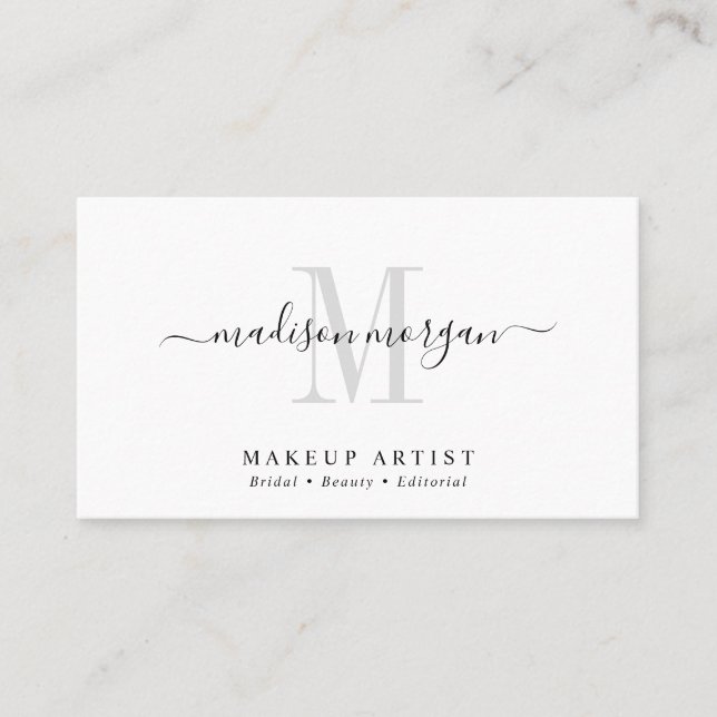 Cartão De Visita Simple Modern Makeup Artist Script Monogram (Frente)