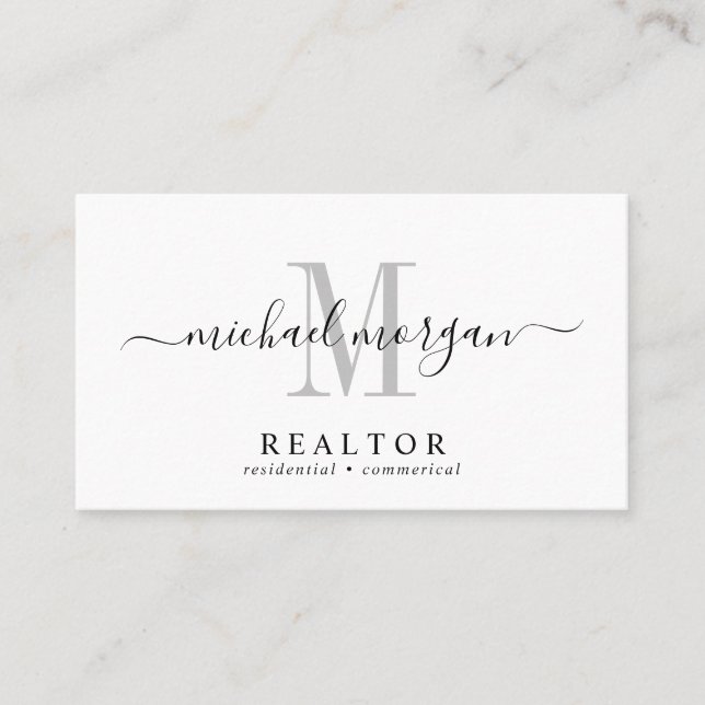 Cartão De Visita Simple Modern Realtor Script Monogram (Frente)