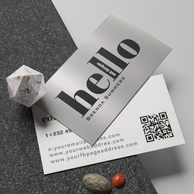 Cartão De Visita Simple Modern Silver & White Background  (Criador carregado)