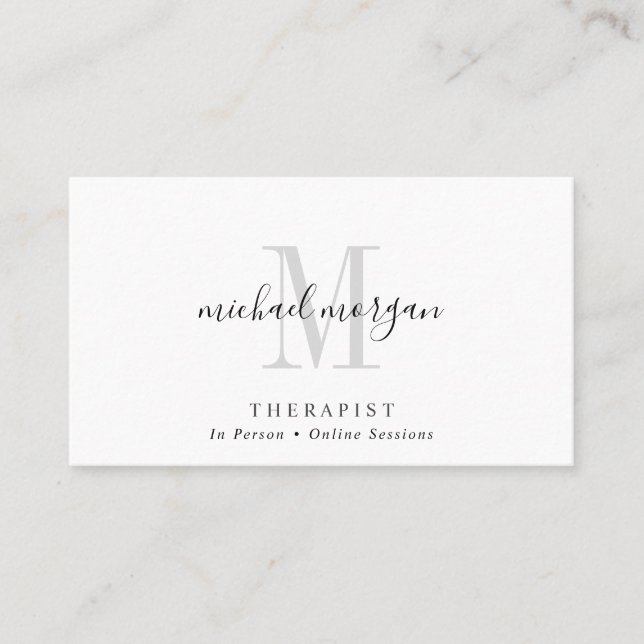 Cartão De Visita Simple Modern Therapist Script Monogram (Frente)