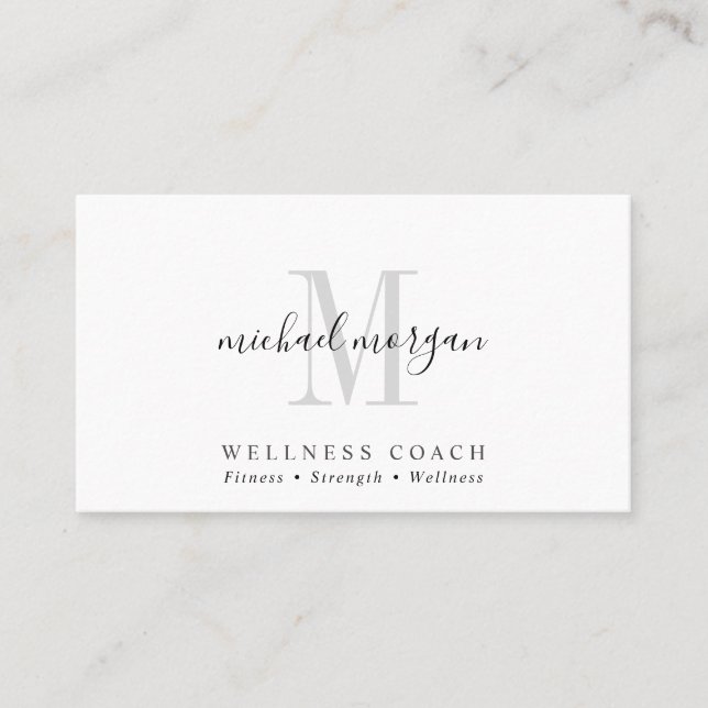Cartão De Visita Simple Modern Wellness Coach Script Monogram (Frente)