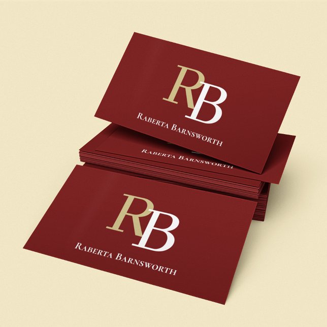 Cartão De Visita Simple Monogram QR Code Burgundy | Connect with Me (Burgundy and tan business card template.)