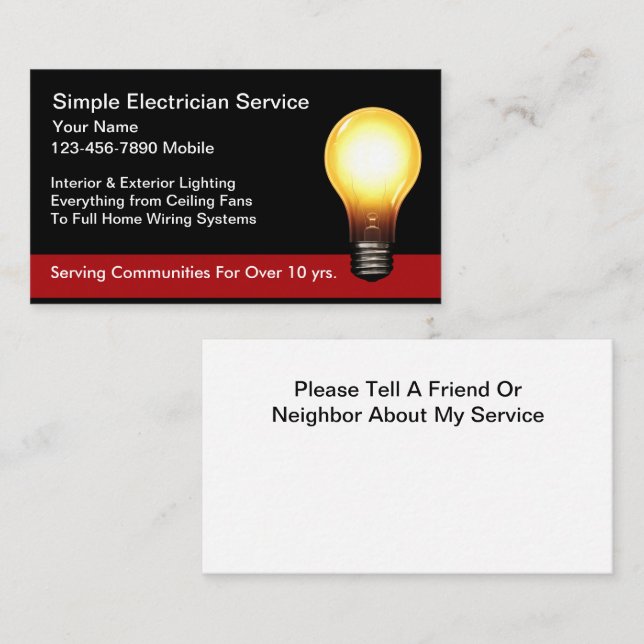 Cartão De Visita Simple New Electrician Service Business Cards (Frente/Verso)