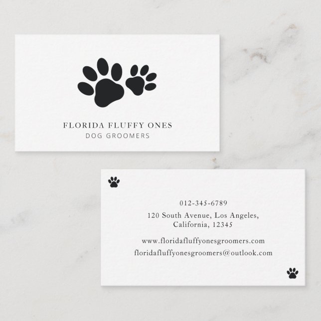 Cartão De Visita Simple Paw Print Dog Groomer Business Card (Frente/Verso)