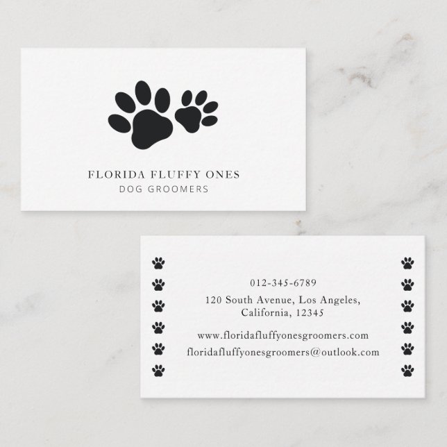 Cartão De Visita Simple Paw Print Dog Groomer Business Card (Frente/Verso)