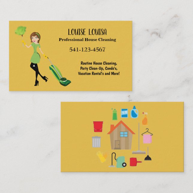 Cartão De Visita Simple Professional House Cleaning Business Cards (Frente/Verso)