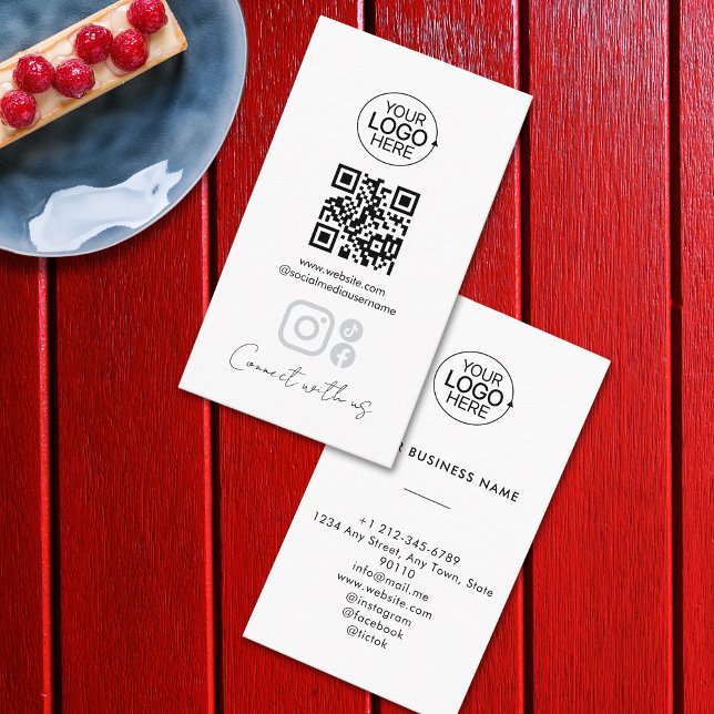 Cartão De Visita Simple Script Connect With Us Add Logo QR Code  (Simple Script Connect With Us Add Logo QR Code Business Card)