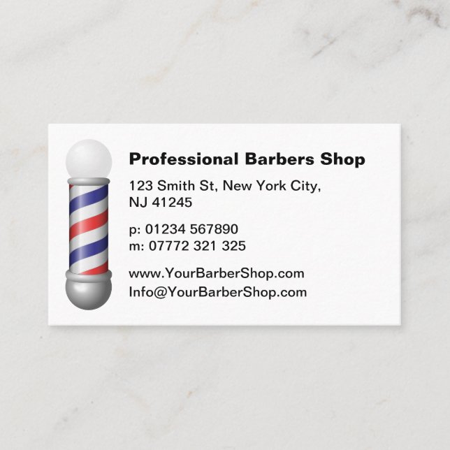 Cartão De Visita Simple White Barbers Pole Barbershop Business Card (Frente)