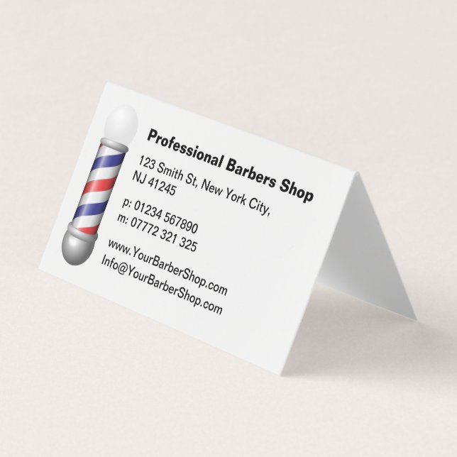 Cartão De Visita Simple White Barbers Pole Barbershop Business Card (Frente)