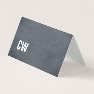 Cartão de visita simples azul branco monograma dob