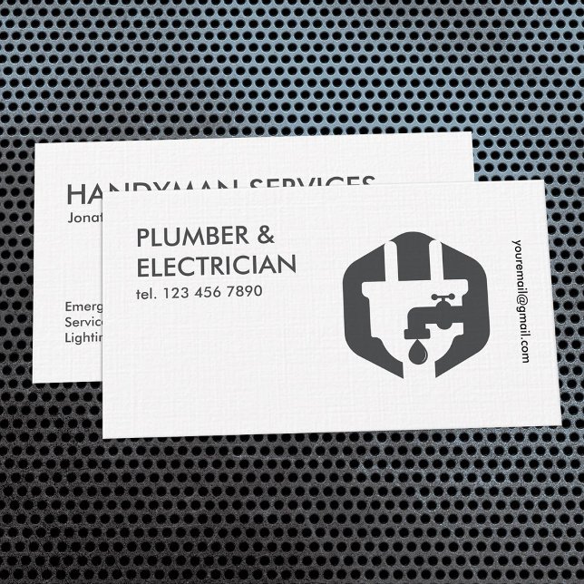 Cartão De Visita Simples Canalizador e Eletrônico (Plumber & Electrician Business Cards)
