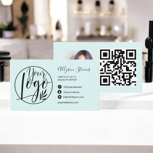 Cartão De Visita Simples chic chic teal makeup logotipo foto qr cod