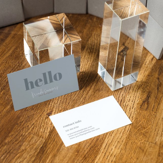 Cartão De Visita Simples Cinza Azul Moderno e Reversível Branco (Criador carregado)