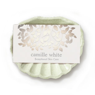 Cartão De Visita Simples Cosmetologia Elegante Folhas Douradas Faux