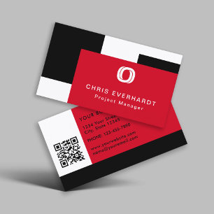 Cartão De Visita Simples de Bloco de Cores Vermelho Branco e Preto