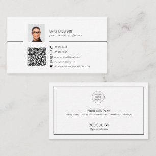 Cartão de visita simples de código QR com foto, 