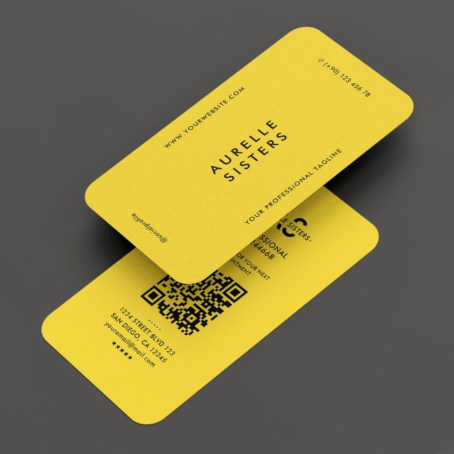 Cartão De Visita Simples de QR amarelo profissional moderno minimal (Minimalist Modern Professional Yellow QR Simple Business Card
)