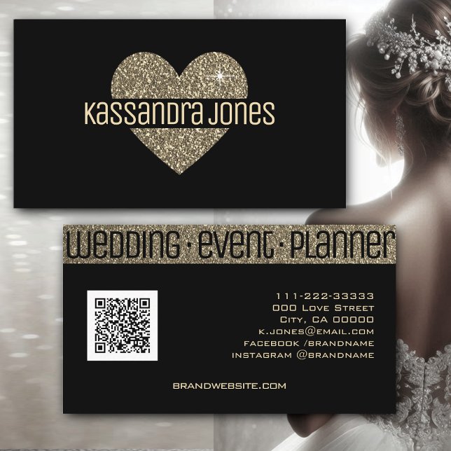 Cartão De Visita Simples, Dourada Brilhante Amor Forma Cardíaca Chi (Criador carregado)