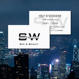 Cartão De Visita Simples e Moderno Branco Elegante com Monograma