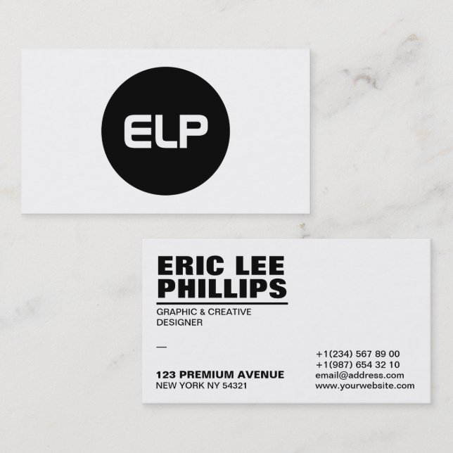 Cartão De Visita Simples e moderno profissional branco preto (Frente/Verso)