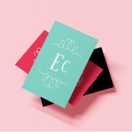 Cartão De Visita Simples Elegante Boho White Frame Monograma Verde