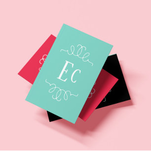 Cartão De Visita Simples Elegante Boho White Frame Monograma Verde