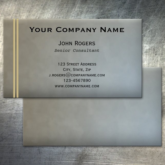 Cartão De Visita Simples Elegante Cinza Azul Dourado (Simple chic professional business card in light blue/grey/brown with small gold bars)