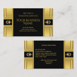 Cartão De Visita Simples Elegante Deco de Arte Moderna Dourado Pret