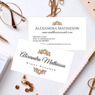 Cartão De Visita Simples Elegante Dourado Jewel Modern Event Planne
