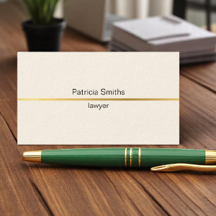 Cartão De Visita Simples Elegante Dourado Stripe Lawyer Cream