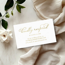 Cartão De Visita Simples Elegante Folha de Ouro Casamento RSVP Onli