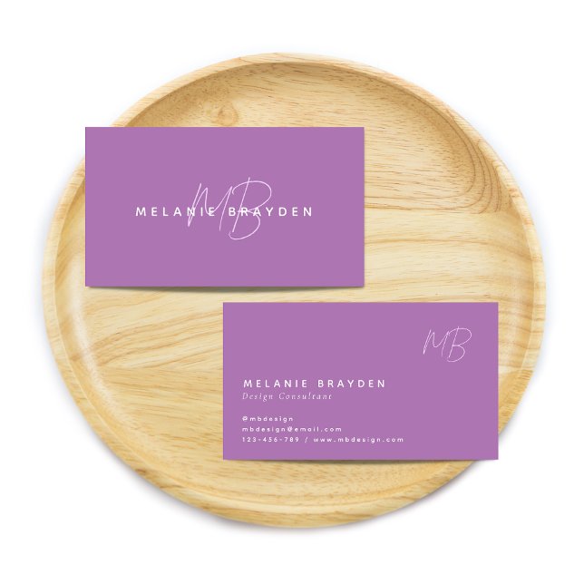 Cartão De Visita Simples Elegante Lavanda Minimalista Dois Monogram (Criador carregado)