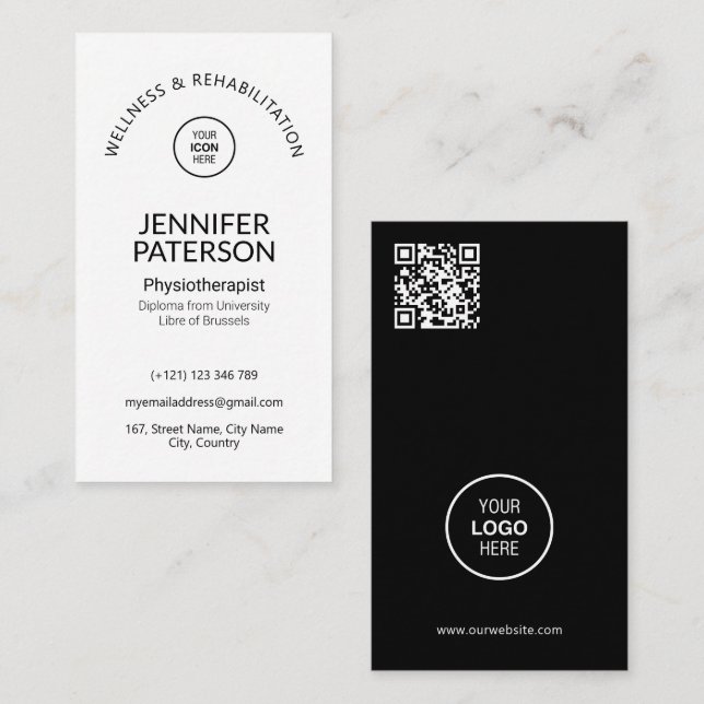 Cartão De Visita Simples Elegante Mínimo Código Qr Preto (Frente/Verso)