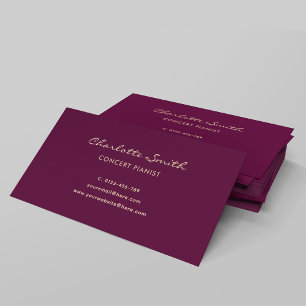 Cartão De Visita Simples Elegante Pianista Burgundy