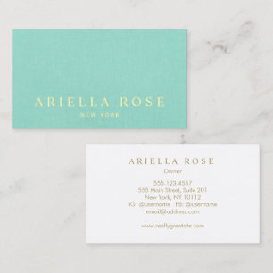 Cartão De Visita Simples Elegante Turquesa Linen Professional