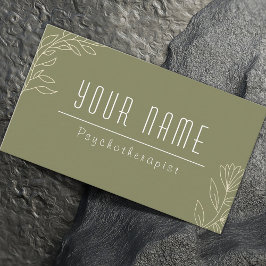 Cartão De Visita Simples Elegantes Psicoterapia Verde Musgo