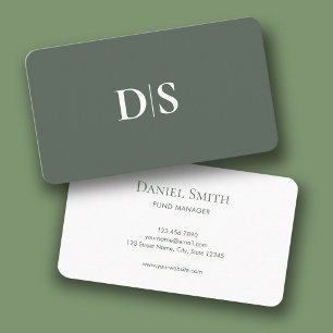 Cartão De Visita Simples Elegantes Verde Branco Silenciado com Inic