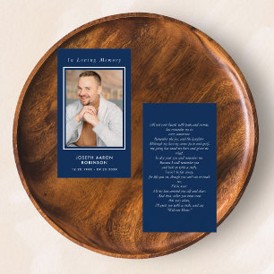 Cartão De Visita Simples Foto Funeral Memorial Blue Prayer Card