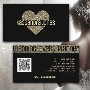 Cartão De Visita Simples Glitter Dourado Amor Forma Coração Chic Pr