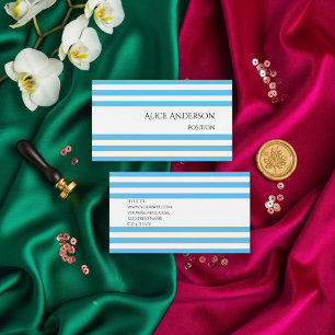 Cartão De Visita Simples Listras Azuis Geométrico Chic