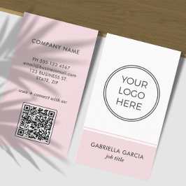 Cartão de Visita Simples Logo Código QR Rosa