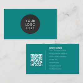 Cartão De Visita Simples Logotipo profissional QR Code Teal Company