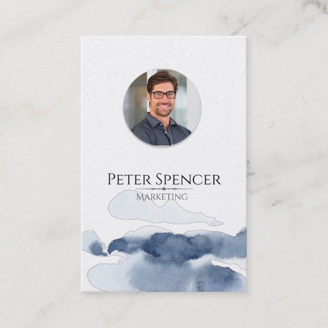 Cartão De Visita Simples Modelo vertical minimalista azul (Frente)