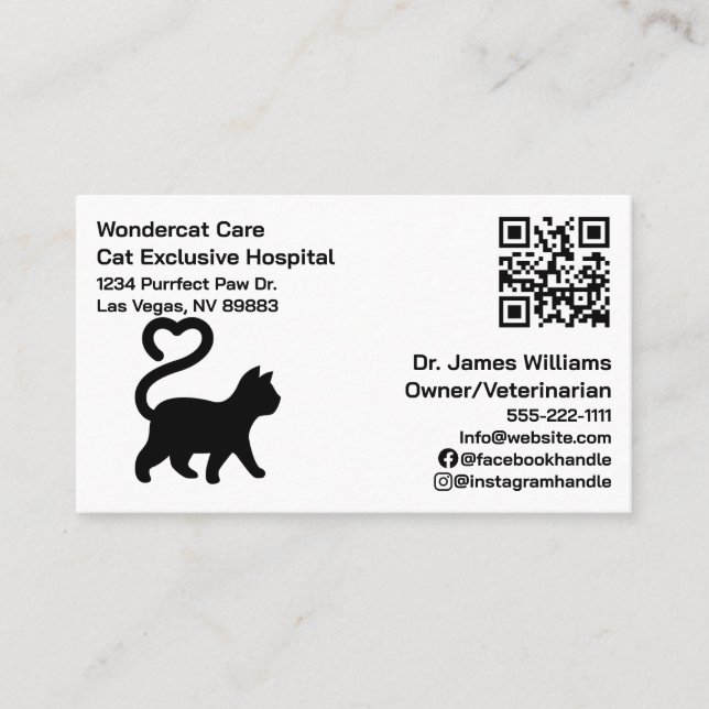 Cartão De Visita Simples, Moderna, Hospital Veterinário Código QR (Frente)
