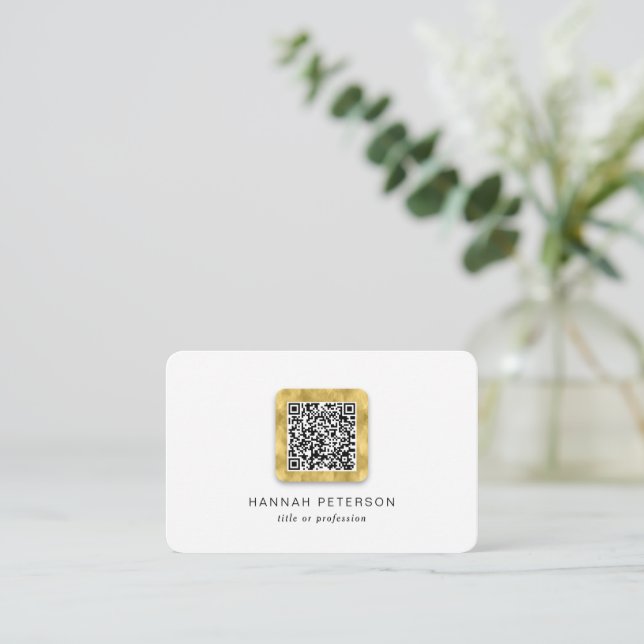 Cartão De Visita Simples Moderno elegante código QR de rede ouro (Em pé/Frente)